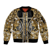 Aotearoa Waikato Tainui Sleeve Zip Bomber Jacket Maori Light Gold Tribal Paua Shell Pattern