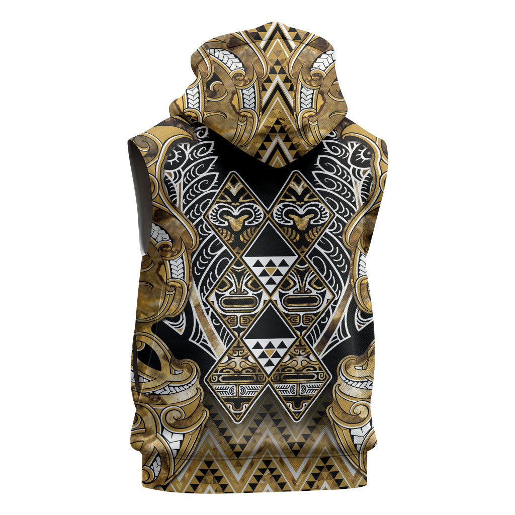 Aotearoa Waikato Tainui Sleeveless Hoodie Maori Light Gold Tribal Paua Shell Pattern