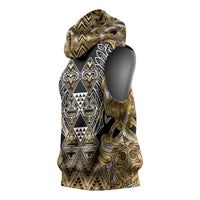 Aotearoa Waikato Tainui Sleeveless Hoodie Maori Light Gold Tribal Paua Shell Pattern