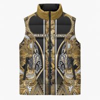 Aotearoa Waikato Tainui Sleeveless Puffer Jacket Maori Light Gold Tribal Paua Shell Pattern