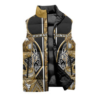 Aotearoa Waikato Tainui Sleeveless Puffer Jacket Maori Light Gold Tribal Paua Shell Pattern
