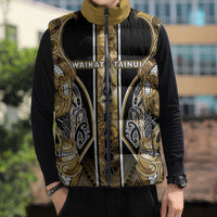 Aotearoa Waikato Tainui Sleeveless Puffer Jacket Maori Light Gold Tribal Paua Shell Pattern