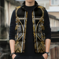 Aotearoa Waikato Tainui Sleeveless Puffer Jacket Maori Light Gold Tribal Paua Shell Pattern