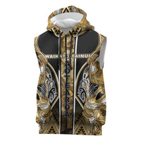 Aotearoa Waikato Tainui Sleeveless Zip Hoodie Maori Light Gold Tribal Paua Shell Pattern