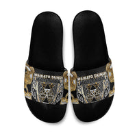 Aotearoa Waikato Tainui Slide Sandals Maori Light Gold Tribal Paua Shell Pattern