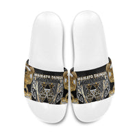 Aotearoa Waikato Tainui Slide Sandals Maori Light Gold Tribal Paua Shell Pattern