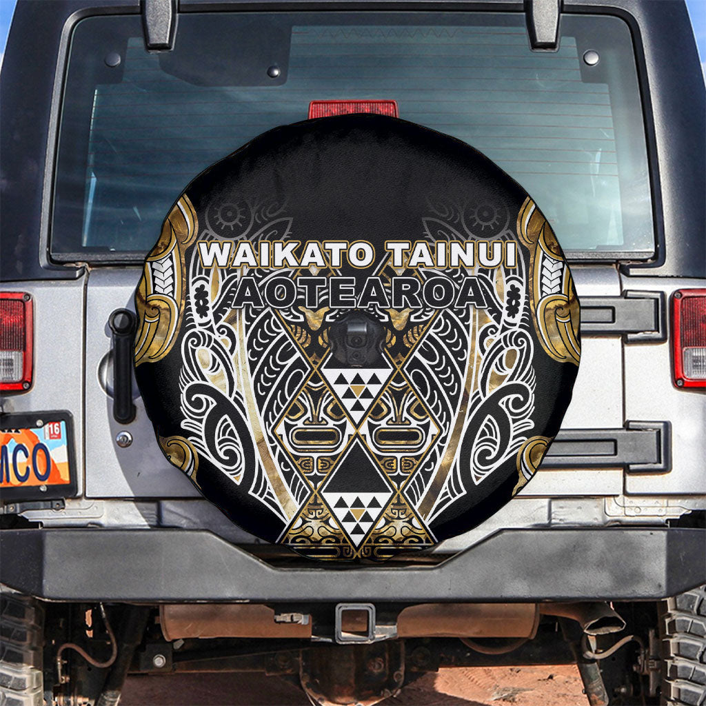 Aotearoa Waikato Tainui Spare Tire Cover Maori Light Gold Tribal Paua Shell Pattern