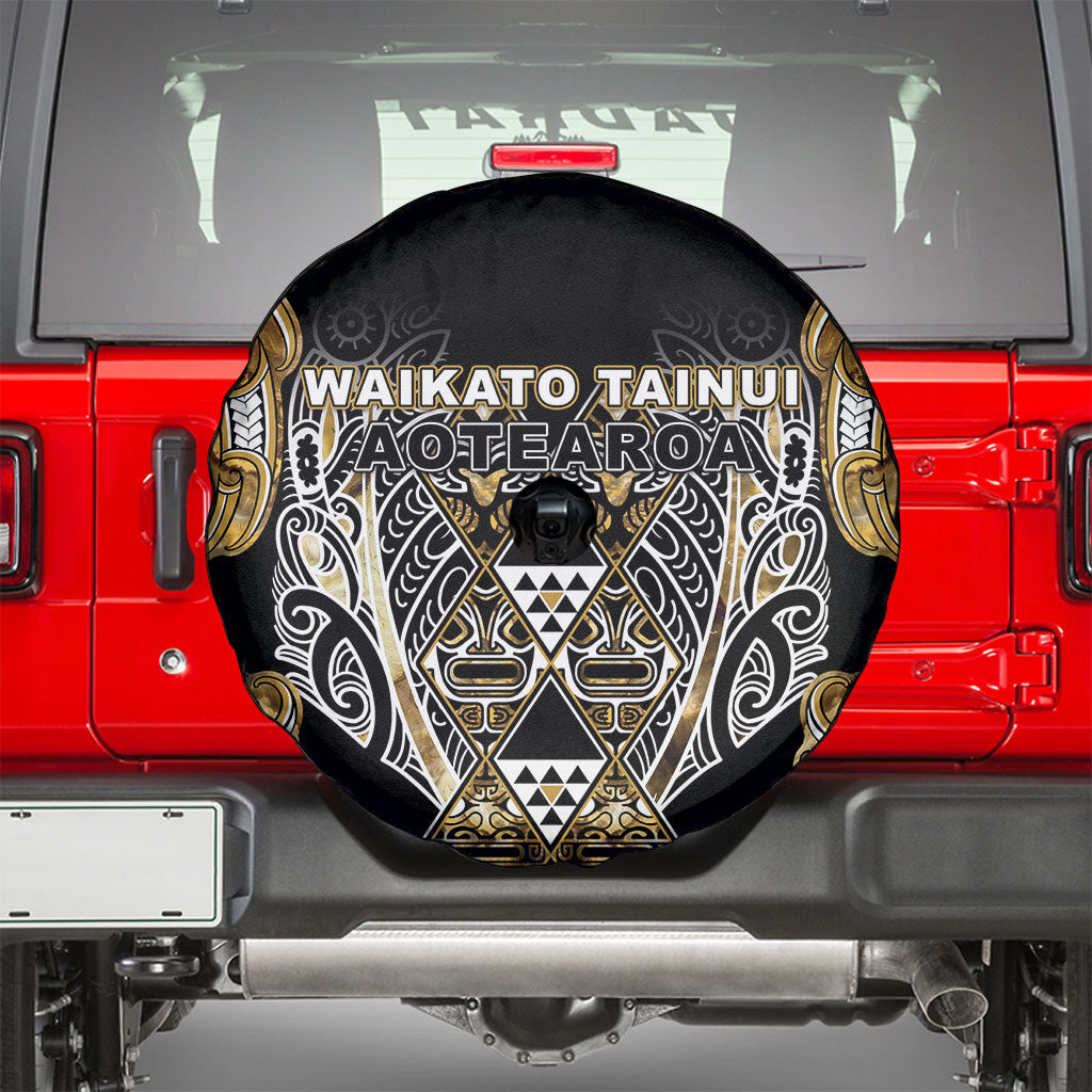 Aotearoa Waikato Tainui Spare Tire Cover Maori Light Gold Tribal Paua Shell Pattern