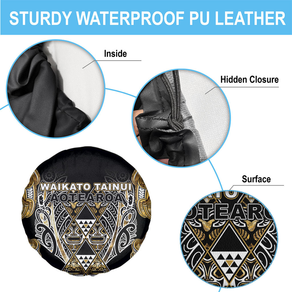 Aotearoa Waikato Tainui Spare Tire Cover Maori Light Gold Tribal Paua Shell Pattern