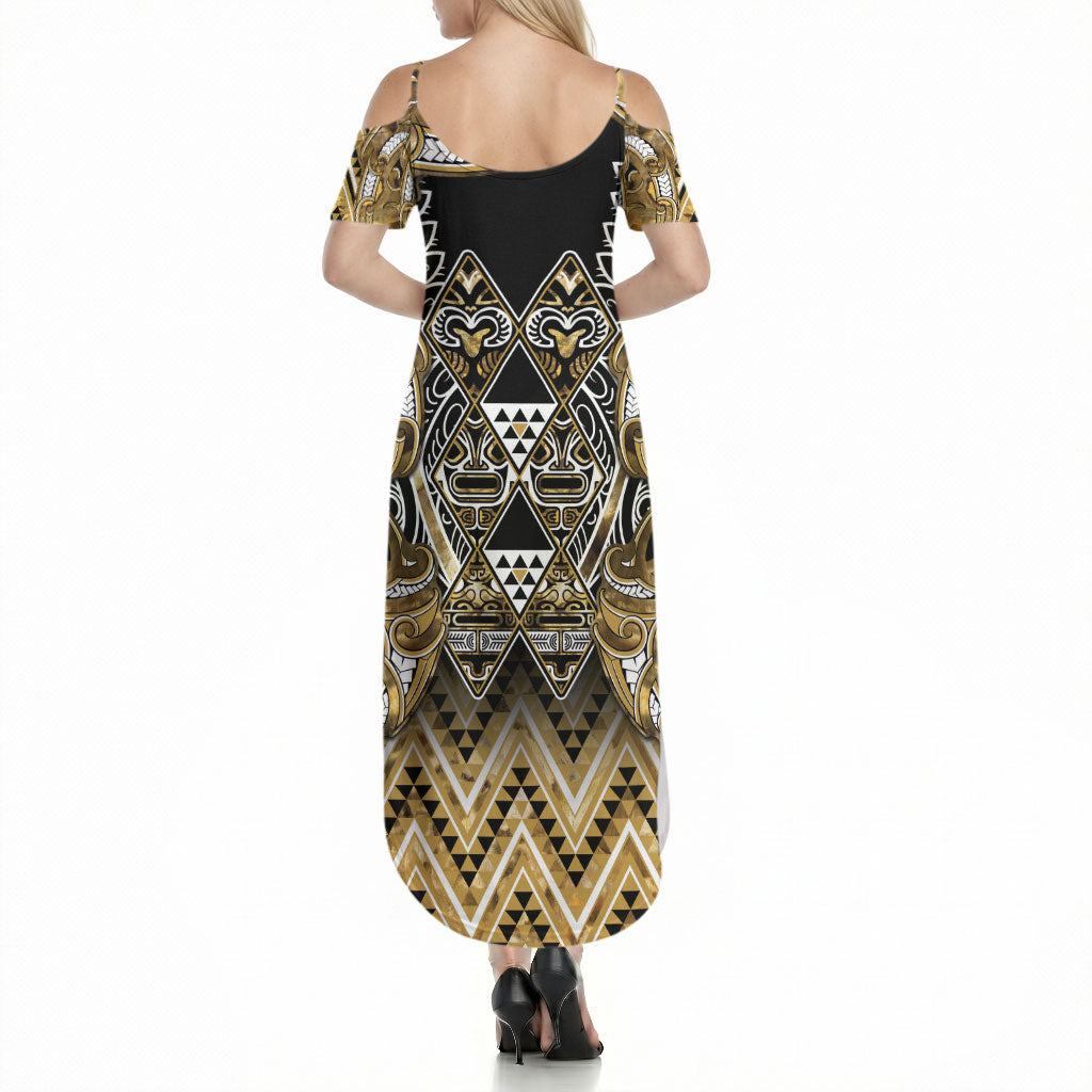 Aotearoa Waikato Tainui Summer Maxi Dress Maori Light Gold Tribal Paua Shell Pattern