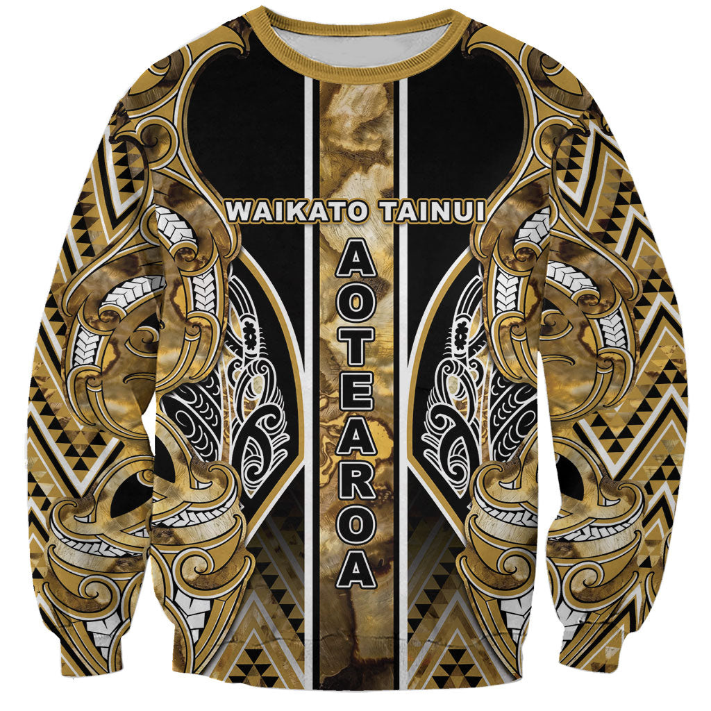 Aotearoa Waikato Tainui Sweatshirt Maori Light Gold Tribal Paua Shell Pattern DT05 Unisex Yellow - Polynesian Pride