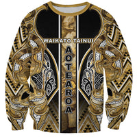 Aotearoa Waikato Tainui Sweatshirt Maori Light Gold Tribal Paua Shell Pattern