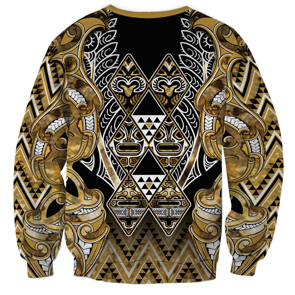 Aotearoa Waikato Tainui Sweatshirt Maori Light Gold Tribal Paua Shell Pattern