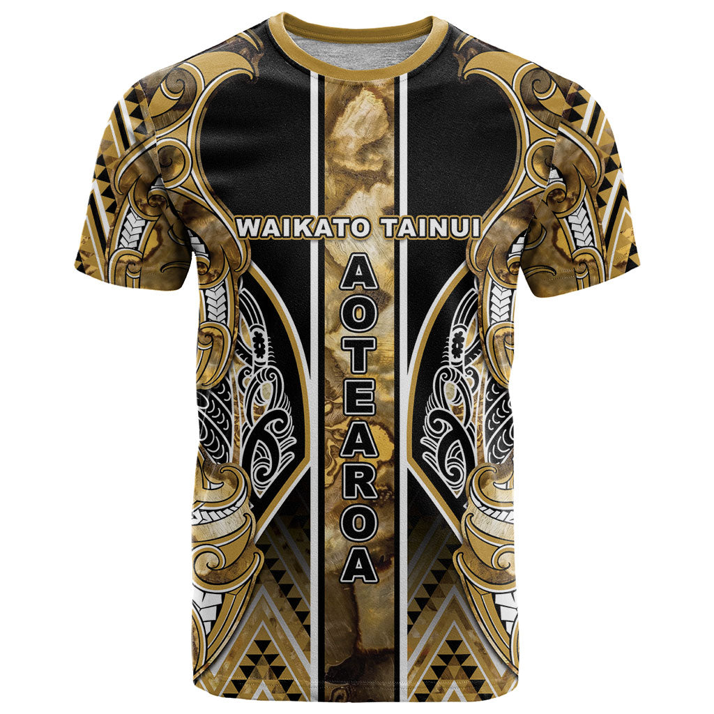 Aotearoa Waikato Tainui T Shirt Maori Light Gold Tribal Paua Shell Pattern
