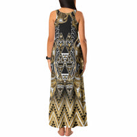 Aotearoa Waikato Tainui Tank Maxi Dress Maori Light Gold Tribal Paua Shell Pattern