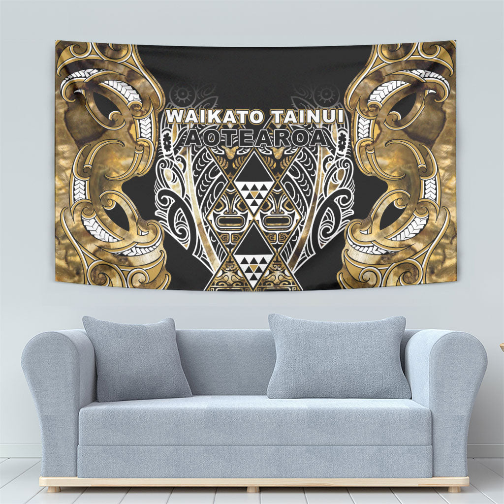 Aotearoa Waikato Tainui Tapestry Maori Light Gold Tribal Paua Shell Pattern