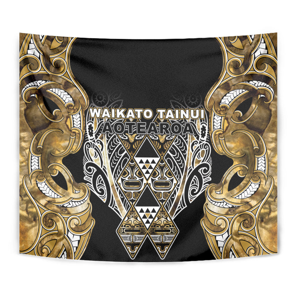 Aotearoa Waikato Tainui Tapestry Maori Light Gold Tribal Paua Shell Pattern