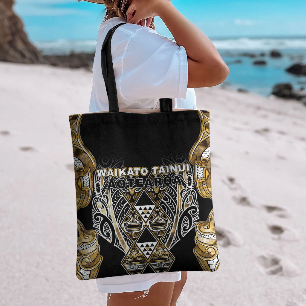 Aotearoa Waikato Tainui Tote Bag Maori Light Gold Tribal Paua Shell Pattern