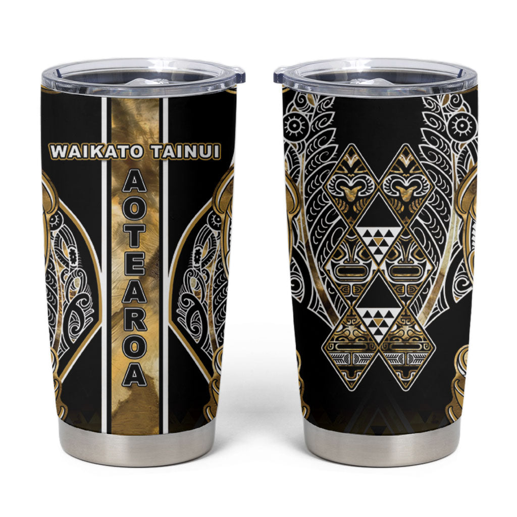 Aotearoa Waikato Tainui Tumbler Cup Maori Light Gold Tribal Paua Shell Pattern
