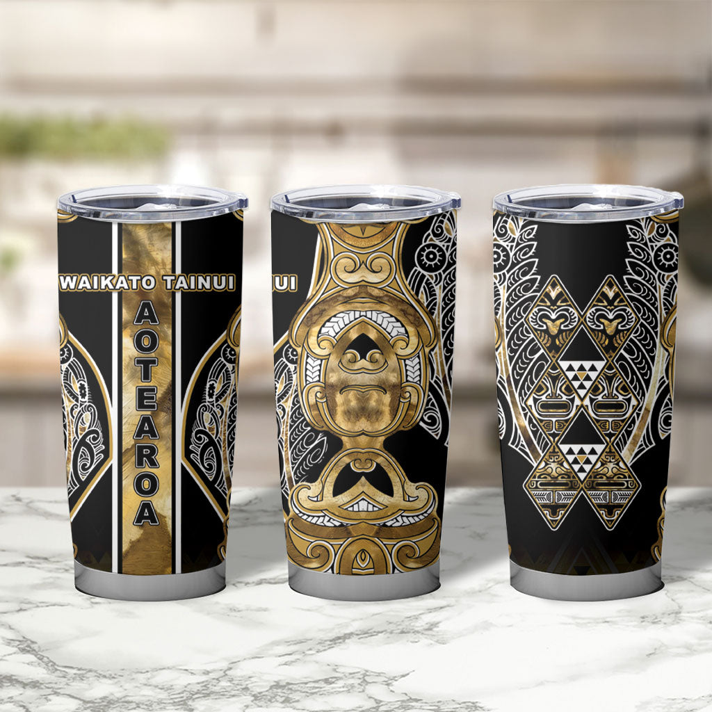 Aotearoa Waikato Tainui Tumbler Cup Maori Light Gold Tribal Paua Shell Pattern