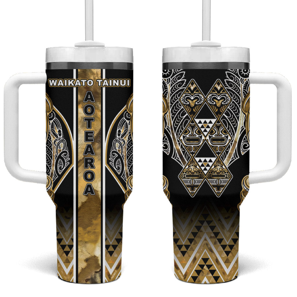 Aotearoa Waikato Tainui Tumbler With Handle Maori Light Gold Tribal Paua Shell Pattern