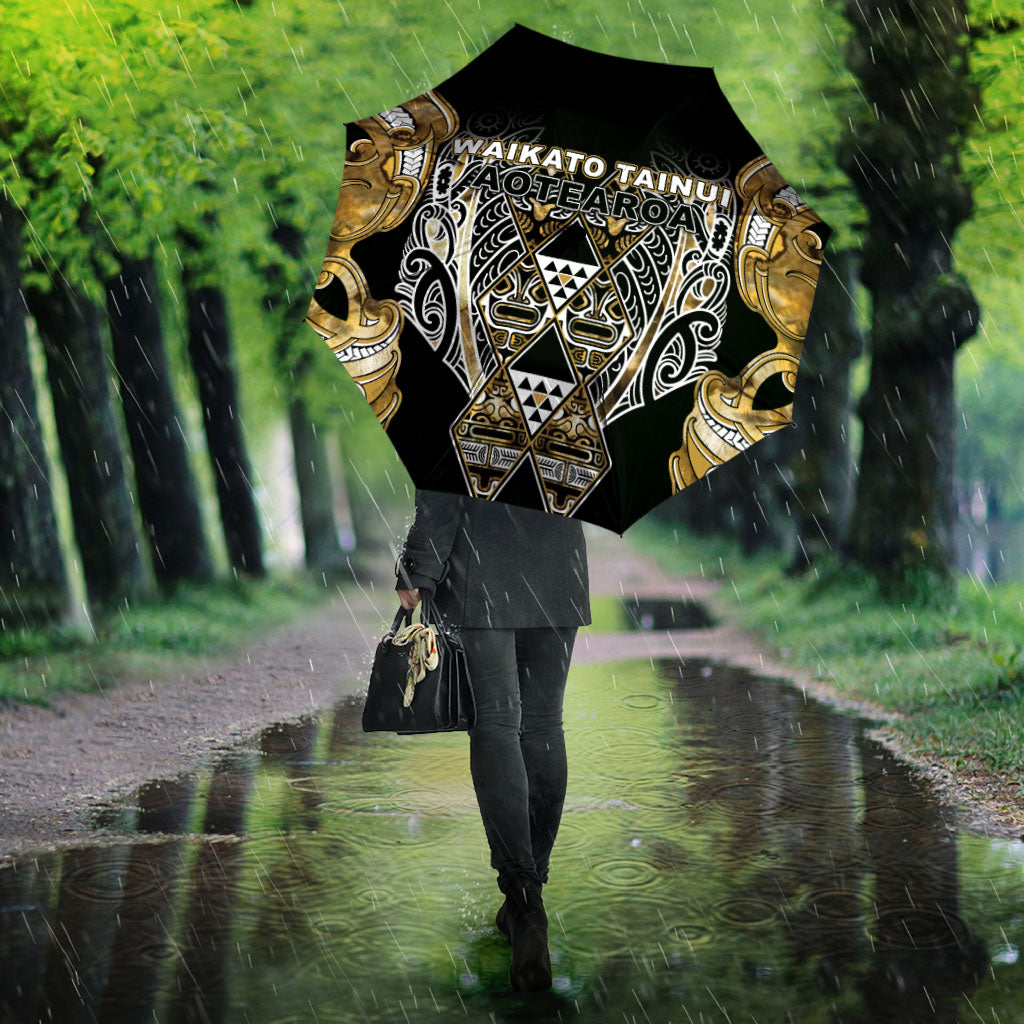 Aotearoa Waikato Tainui Umbrella Maori Light Gold Tribal Paua Shell Pattern