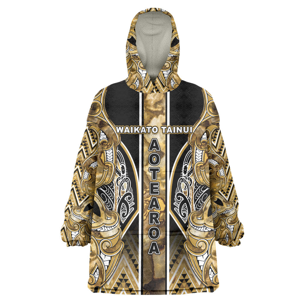 Aotearoa Waikato Tainui Wearable Blanket Hoodie Maori Light Gold Tribal Paua Shell Pattern DT05 One Size Yellow - Polynesian Pride