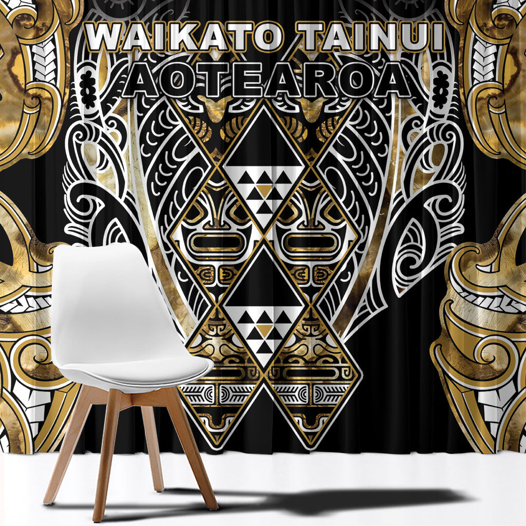 Aotearoa Waikato Tainui Window Curtain Maori Light Gold Tribal Paua Shell Pattern