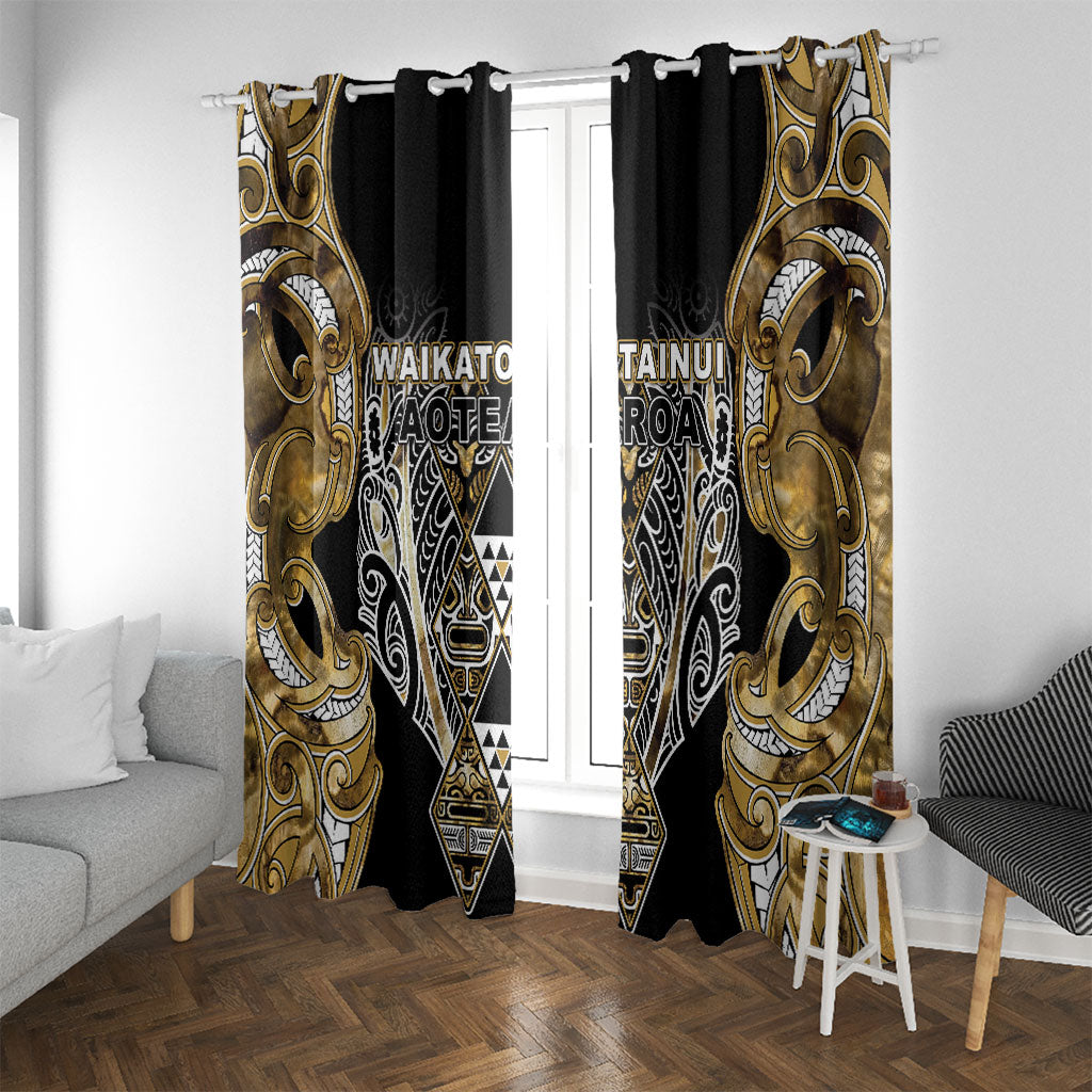 Aotearoa Waikato Tainui Window Curtain Maori Light Gold Tribal Paua Shell Pattern