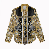 Aotearoa Waikato Tainui Women Casual Shirt Maori Light Gold Tribal Paua Shell Pattern