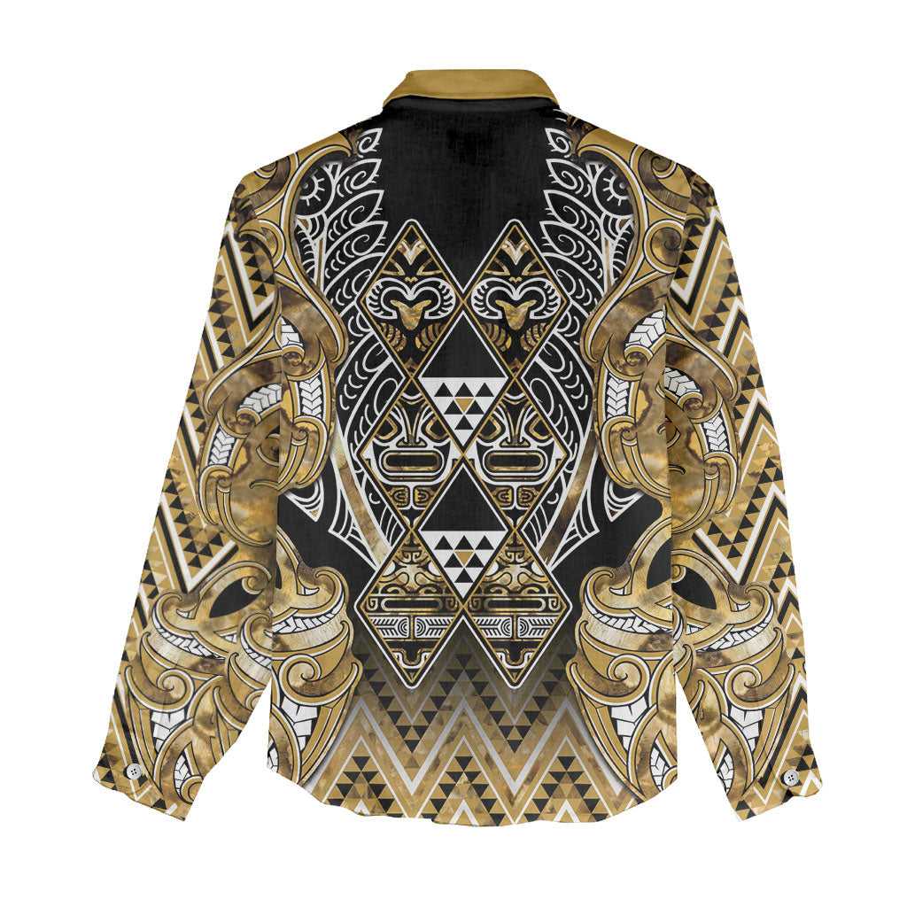 Aotearoa Waikato Tainui Women Casual Shirt Maori Light Gold Tribal Paua Shell Pattern