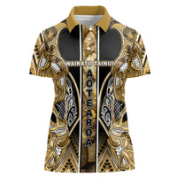 Aotearoa Waikato Tainui Women Polo Shirt Maori Light Gold Tribal Paua Shell Pattern