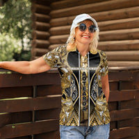 Aotearoa Waikato Tainui Women Polo Shirt Maori Light Gold Tribal Paua Shell Pattern