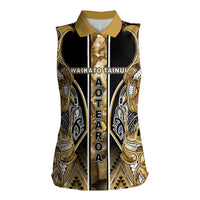 Aotearoa Waikato Tainui Women Sleeveless Polo Shirt Maori Light Gold Tribal Paua Shell Pattern