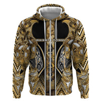 Aotearoa Waikato Tainui Zip Hoodie Maori Light Gold Tribal Paua Shell Pattern