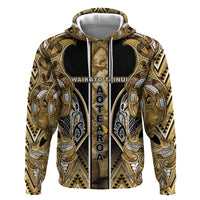 Aotearoa Waikato Tainui Zip Hoodie Maori Light Gold Tribal Paua Shell Pattern