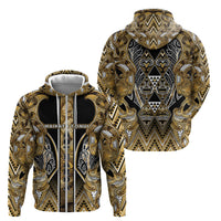 Aotearoa Waikato Tainui Zip Hoodie Maori Light Gold Tribal Paua Shell Pattern