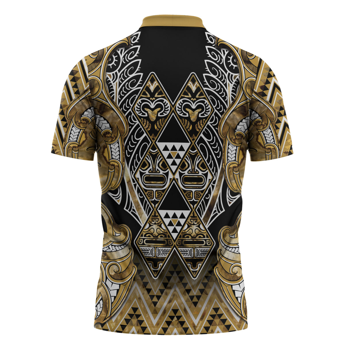 Aotearoa Waikato Tainui Zipper Polo Shirt Maori Light Gold Tribal Paua Shell Pattern
