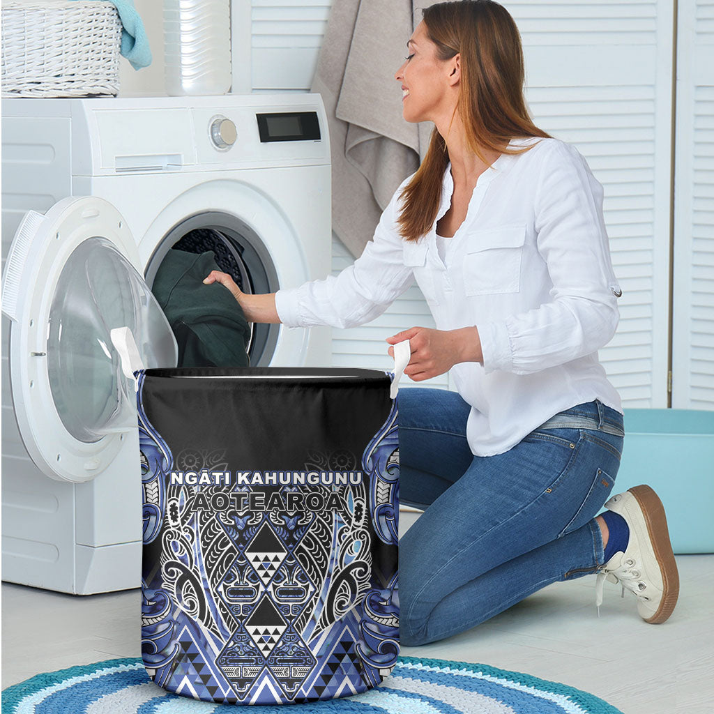 Aotearoa Ngati Kahungunu Laundry Basket Maori Tribal Blue Paua Shell Pattern