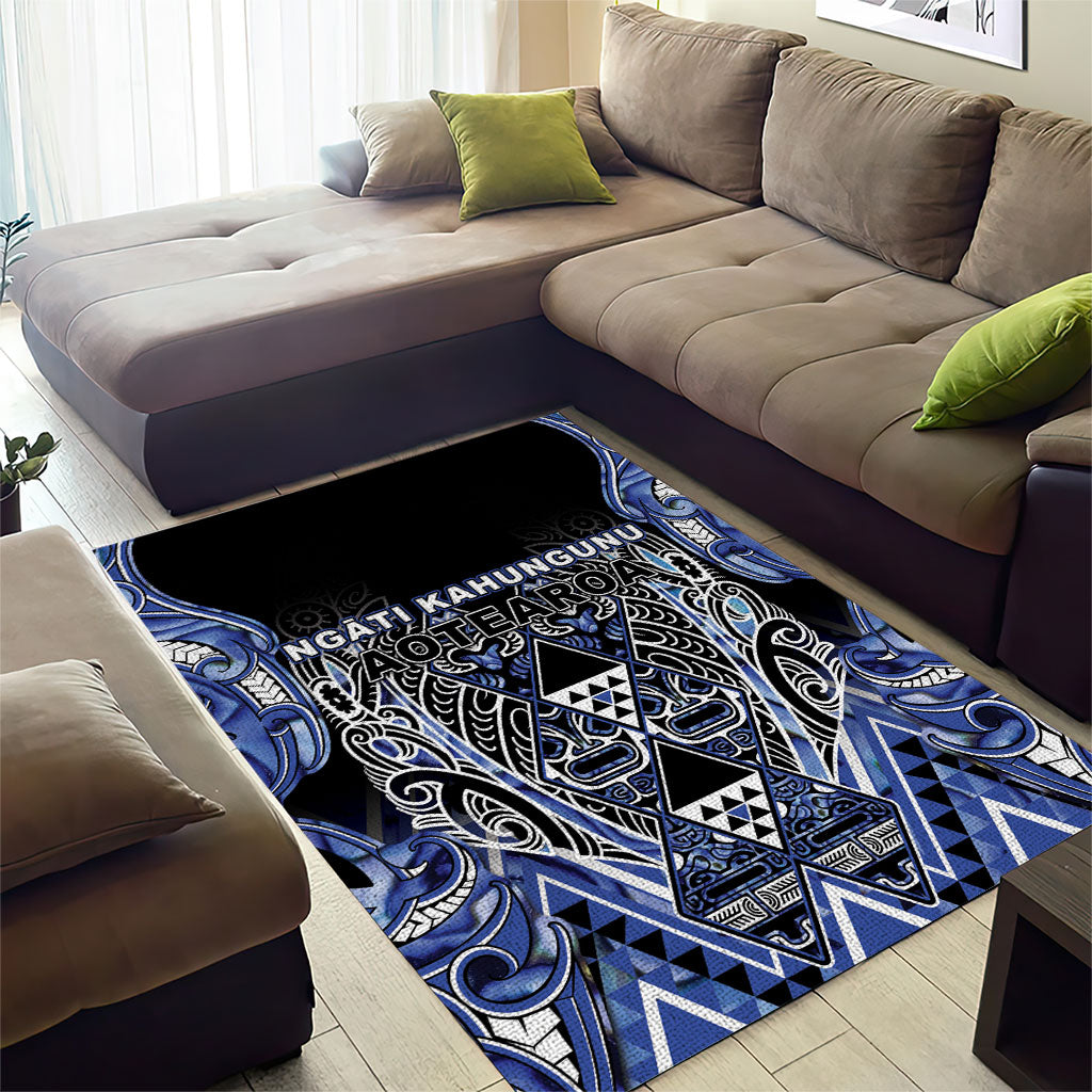 Aotearoa Ngati Kahungunu Area Rug Maori Tribal Blue Paua Shell Pattern