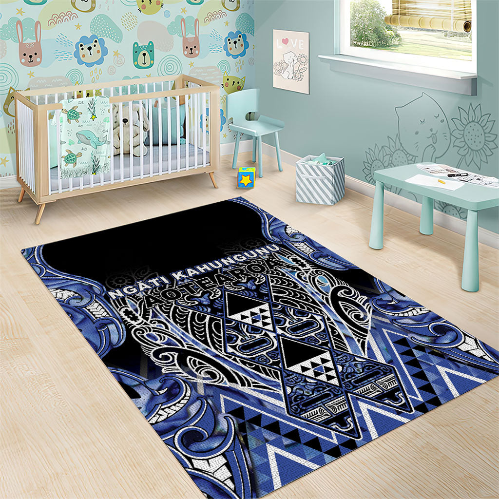 Aotearoa Ngati Kahungunu Area Rug Maori Tribal Blue Paua Shell Pattern