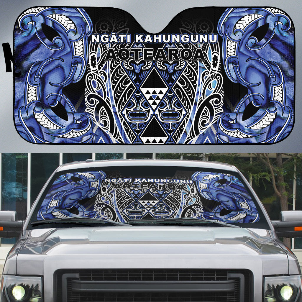 Aotearoa Ngati Kahungunu Auto Sun Shade Maori Tribal Blue Paua Shell Pattern DT05 Blue - Polynesian Pride