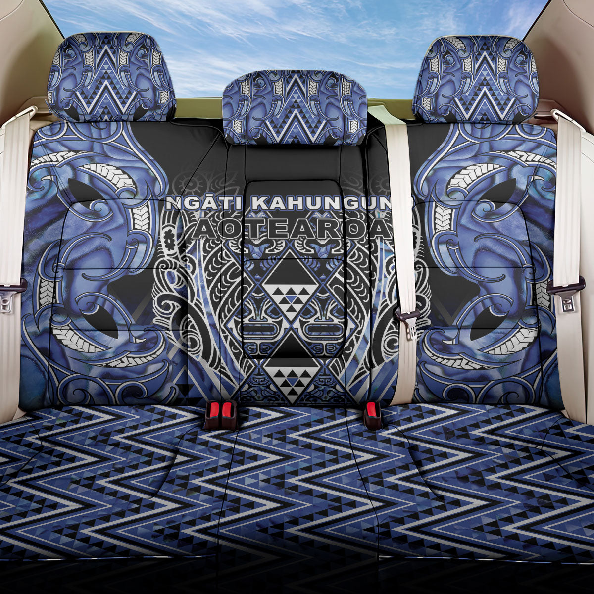 Aotearoa Ngati Kahungunu Back Car Seat Cover Maori Tribal Blue Paua Shell Pattern