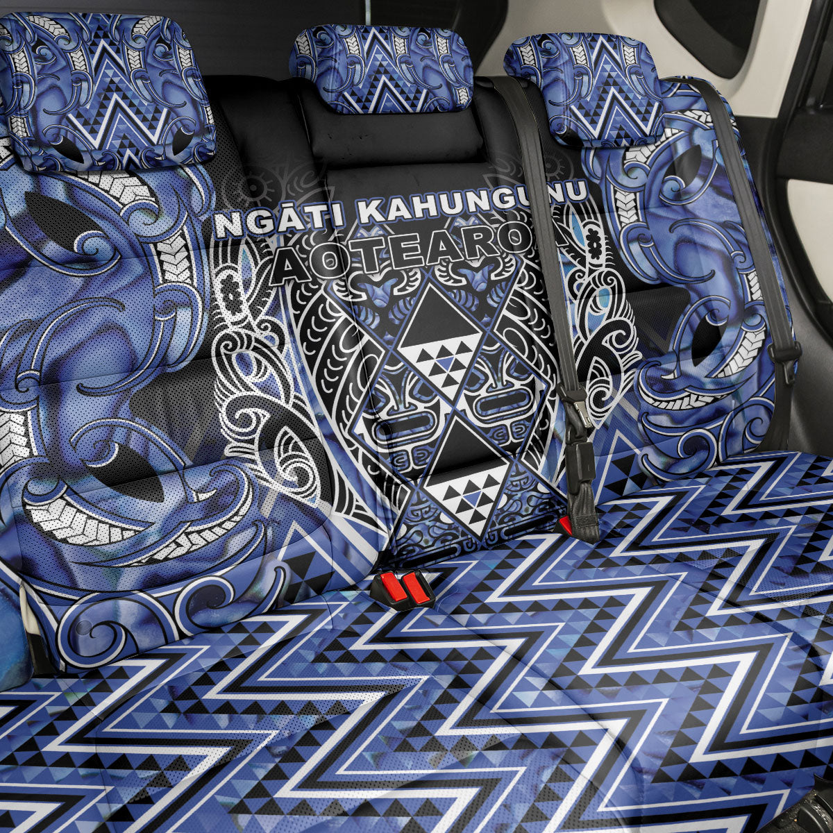 Aotearoa Ngati Kahungunu Back Car Seat Cover Maori Tribal Blue Paua Shell Pattern