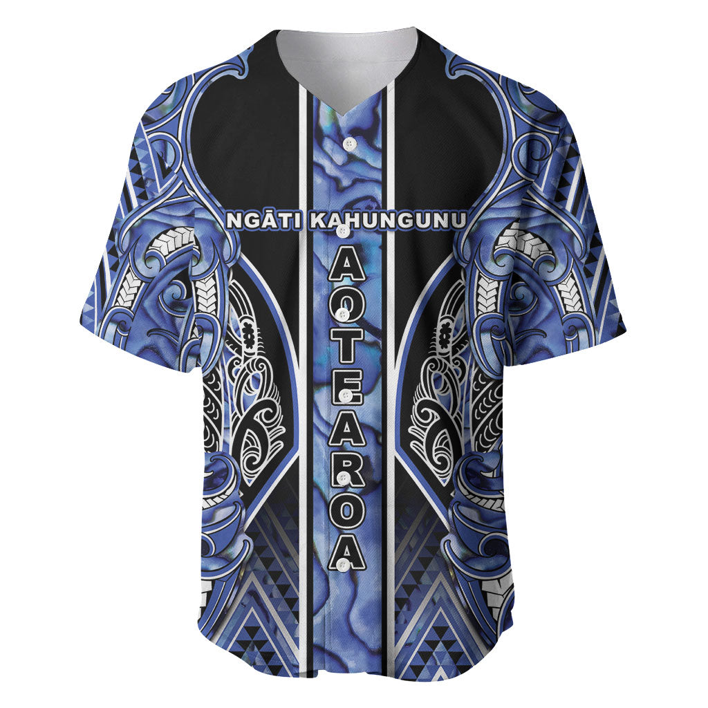 Aotearoa Ngati Kahungunu Baseball Jersey Maori Tribal Blue Paua Shell Pattern