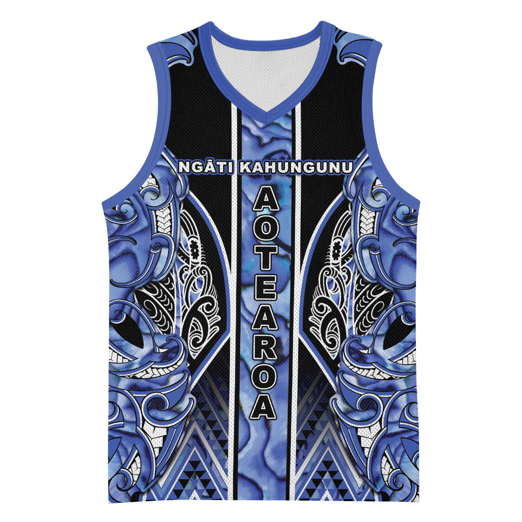 Aotearoa Ngati Kahungunu Basketball Jersey Maori Tribal Blue Paua Shell Pattern DT05 Unisex Blue - Polynesian Pride