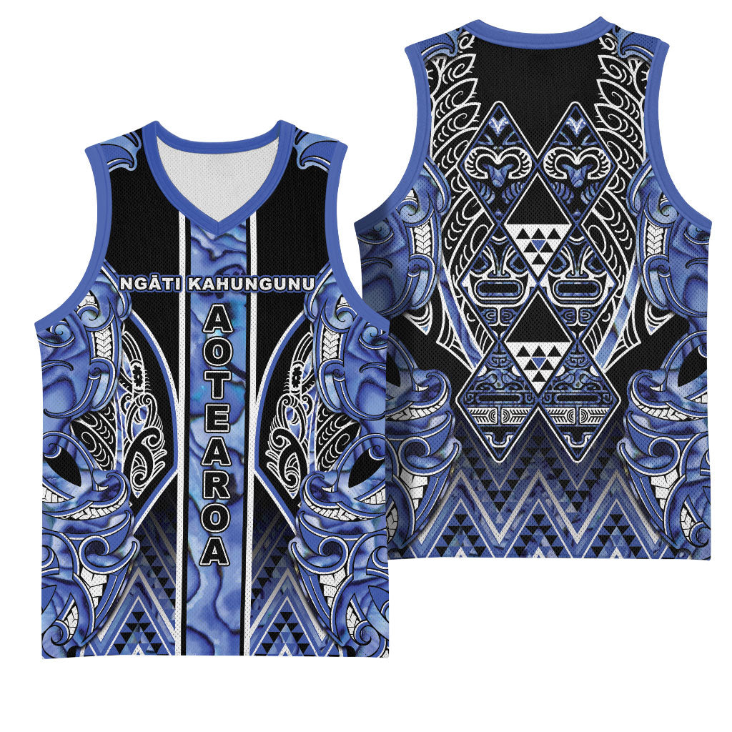 Aotearoa Ngati Kahungunu Basketball Jersey Maori Tribal Blue Paua Shell Pattern
