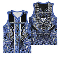 Aotearoa Ngati Kahungunu Basketball Jersey Maori Tribal Blue Paua Shell Pattern