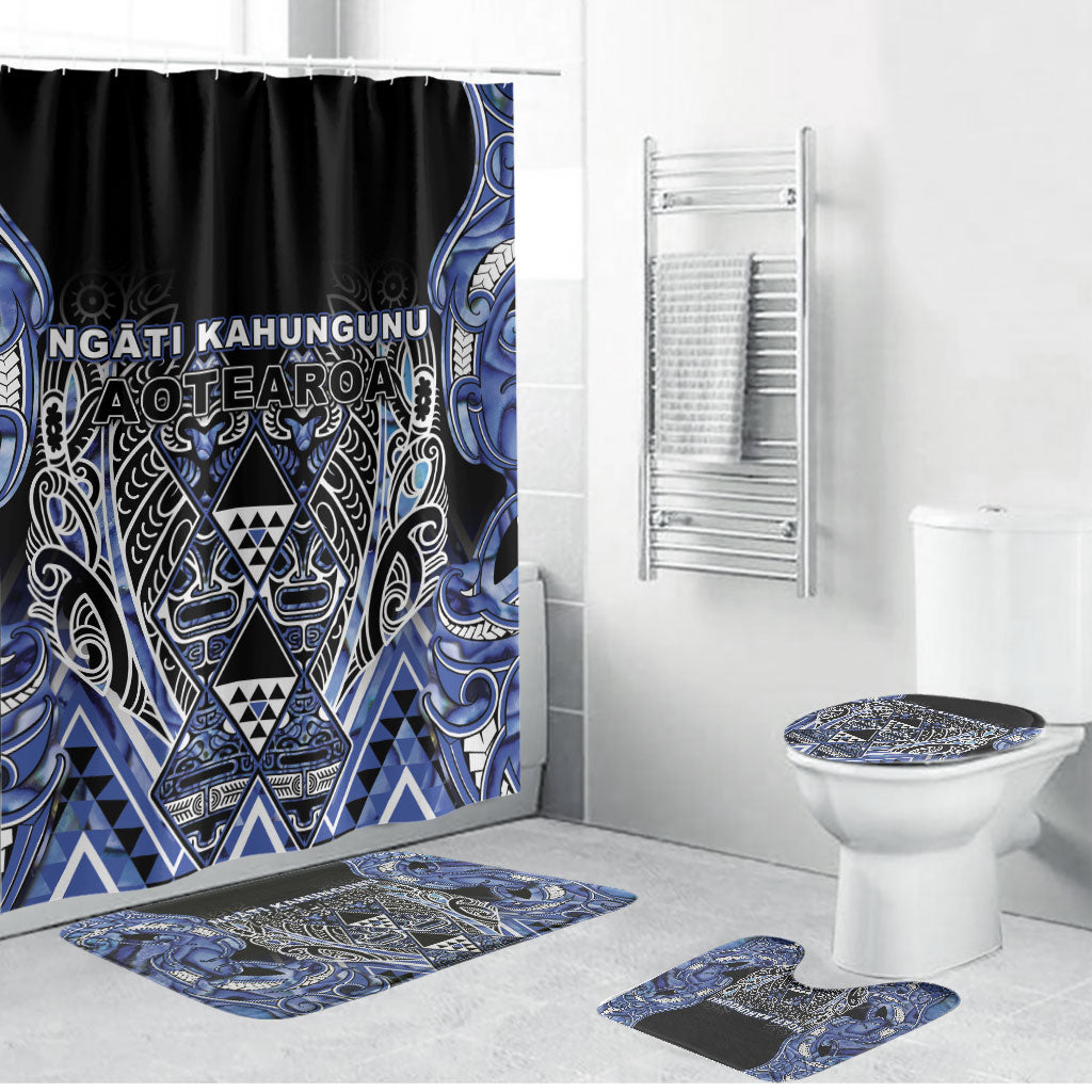 Aotearoa Ngati Kahungunu Bathroom Set Maori Tribal Blue Paua Shell Pattern DT05 Bathroom Set (4 pcs) Blue - Polynesian Pride