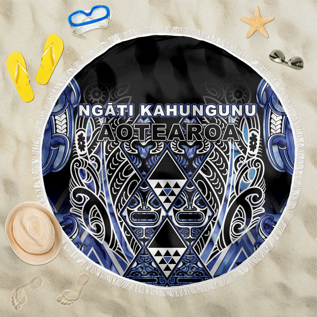 Aotearoa Ngati Kahungunu Beach Blanket Maori Tribal Blue Paua Shell Pattern